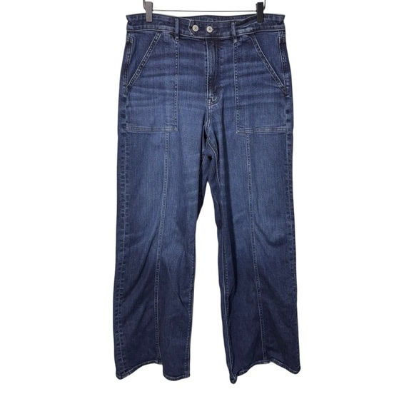 American Eagle Super High Rise Baggy Wide Leg Blue Jeans Size 12 - Picture 4 of 13